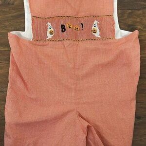 Orange Kids One-Piece Romper with Halloween Smock Embroidery